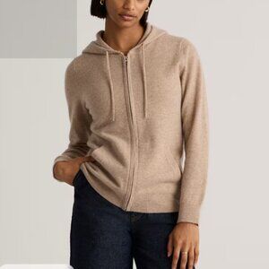 Quince Mongolian Cashmere Full-Zip Hoodie M Oatmeal NWT
